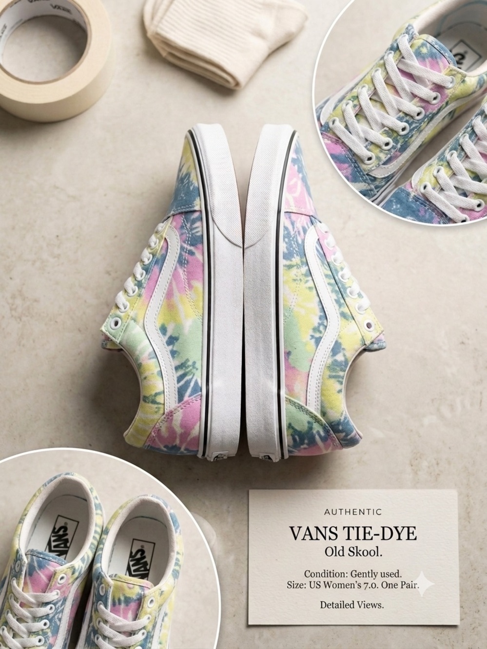 Vans Tie-Dye Old Skool Sneakers — Pastel Pink, Blue, Yellow & Green